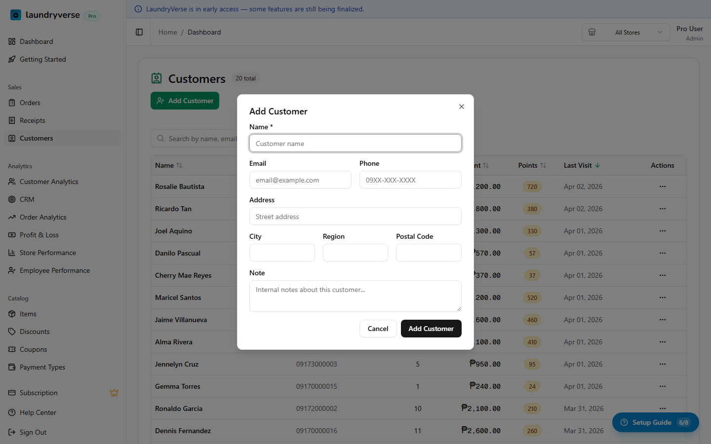 Add Customer form dialog