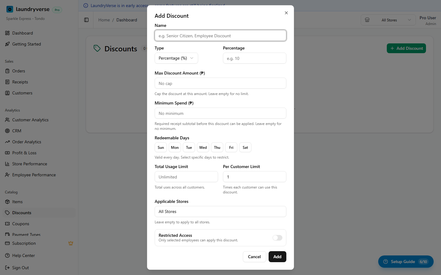 Add Discount form dialog