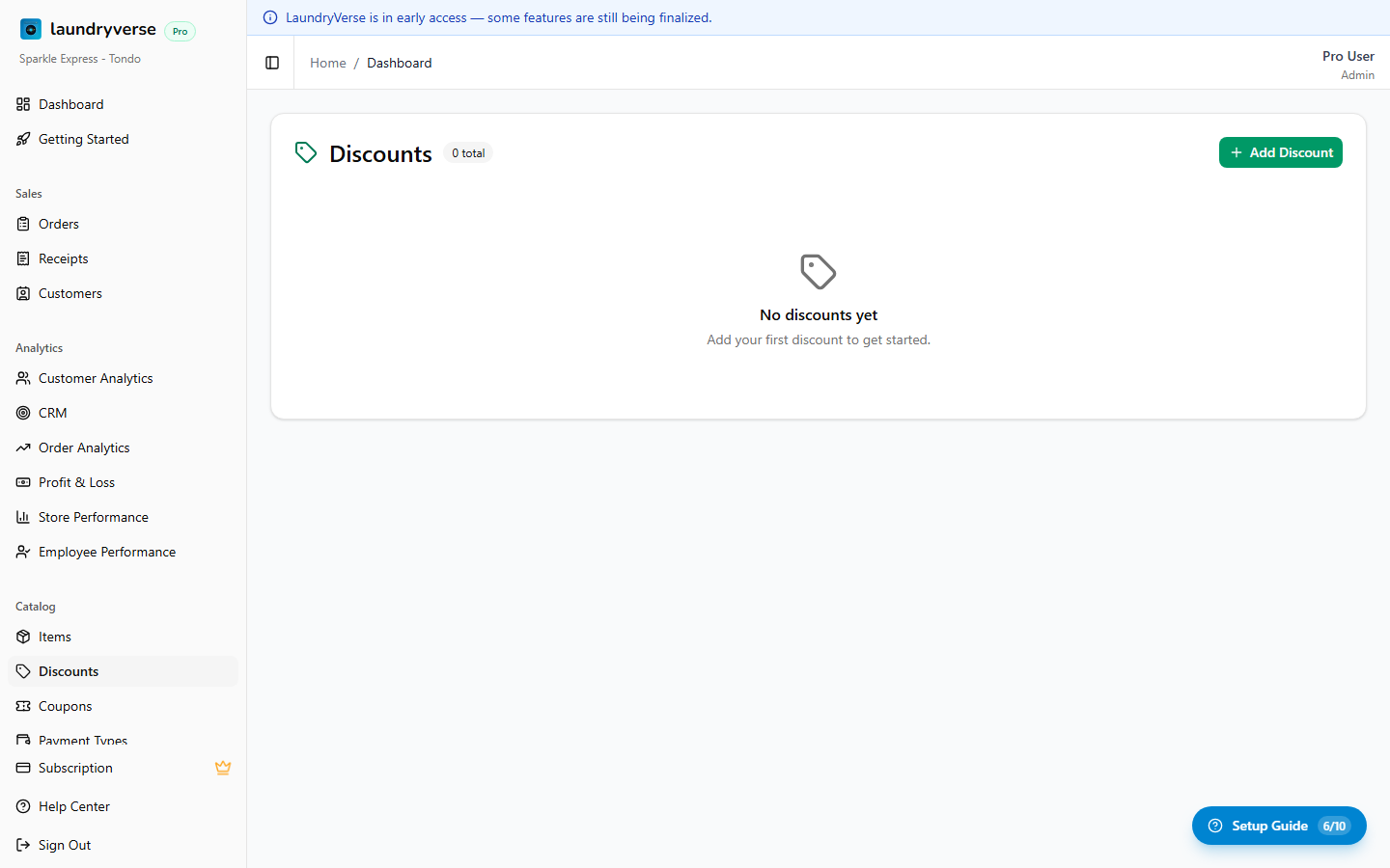 Discounts admin page with discount list