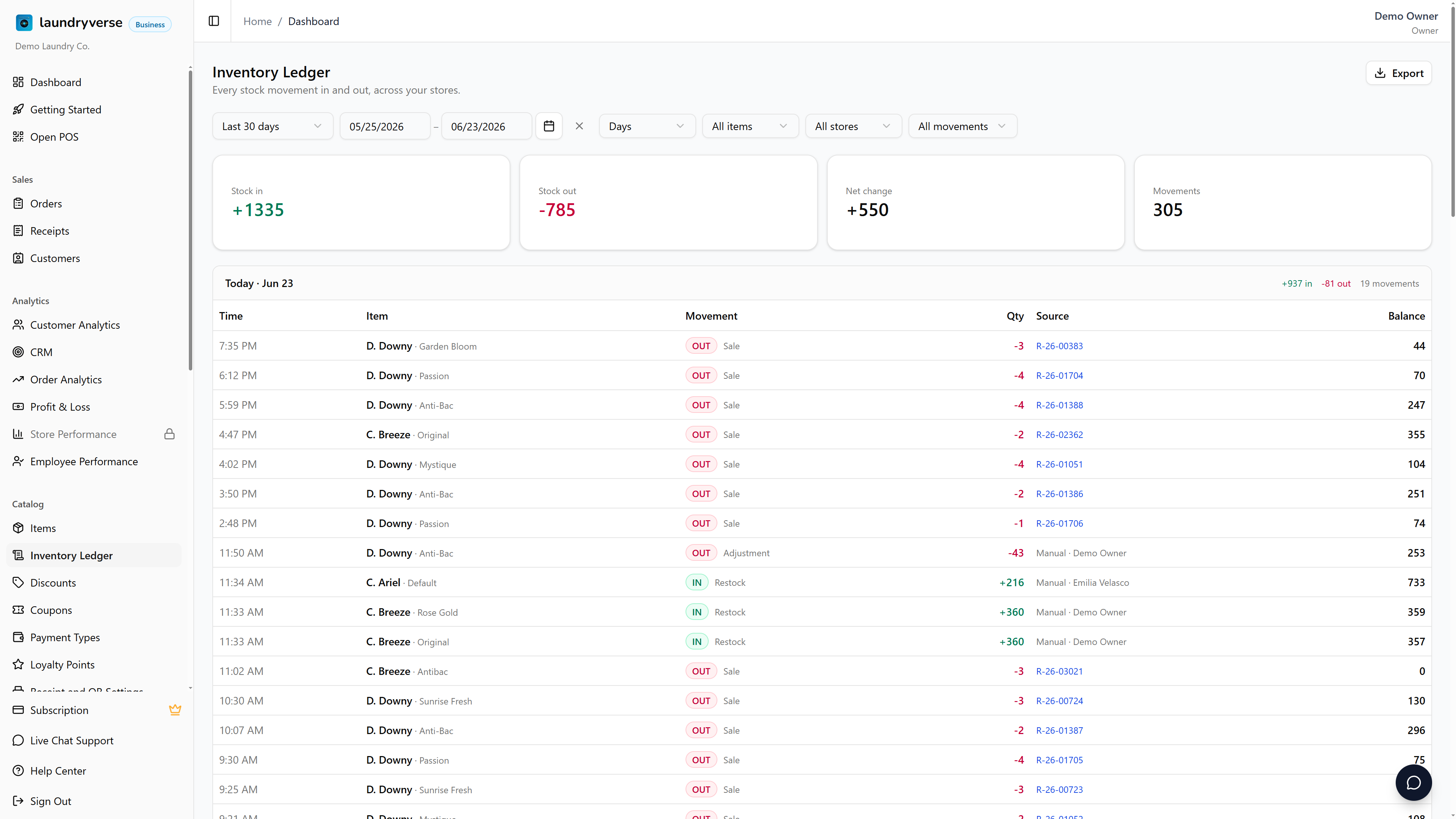 Inventory Ledger page
