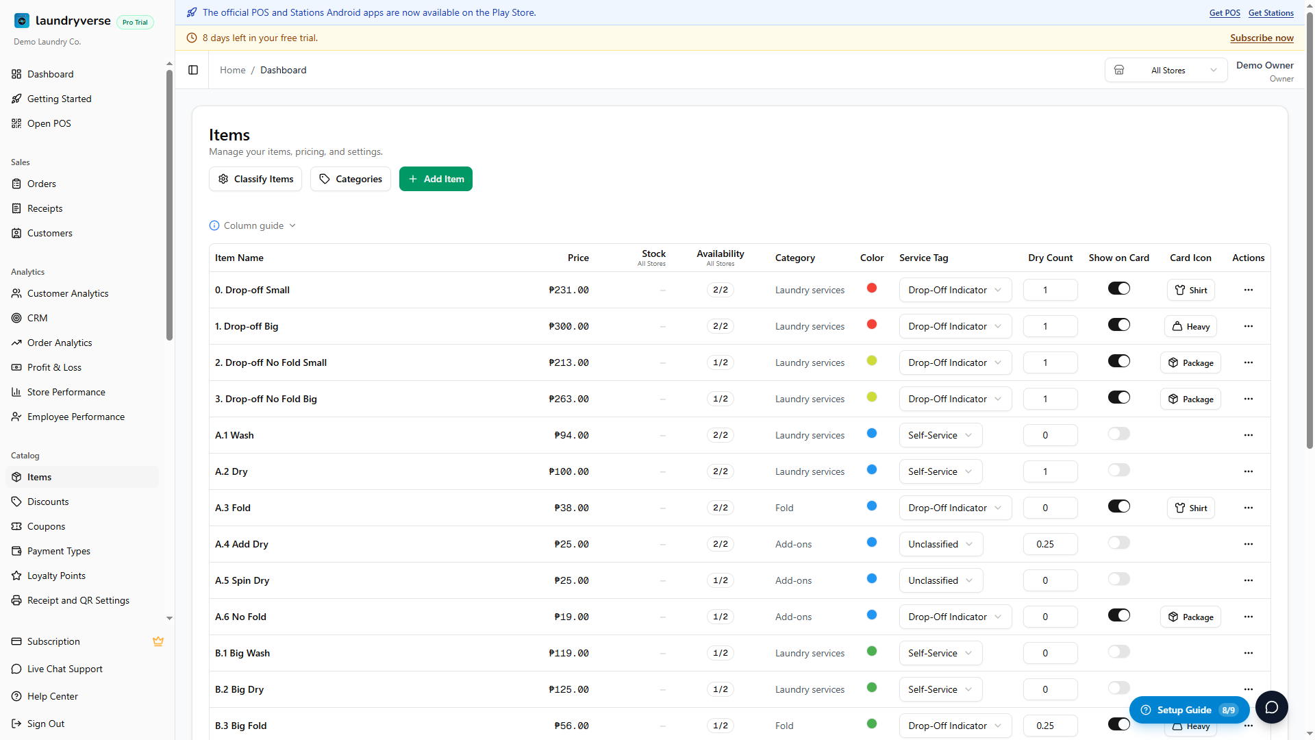 Items management page