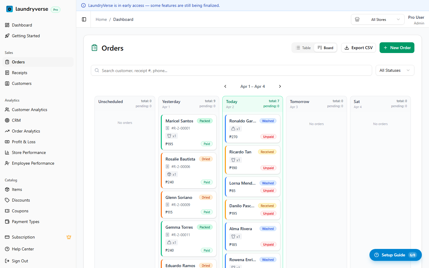 Order board Kanban view