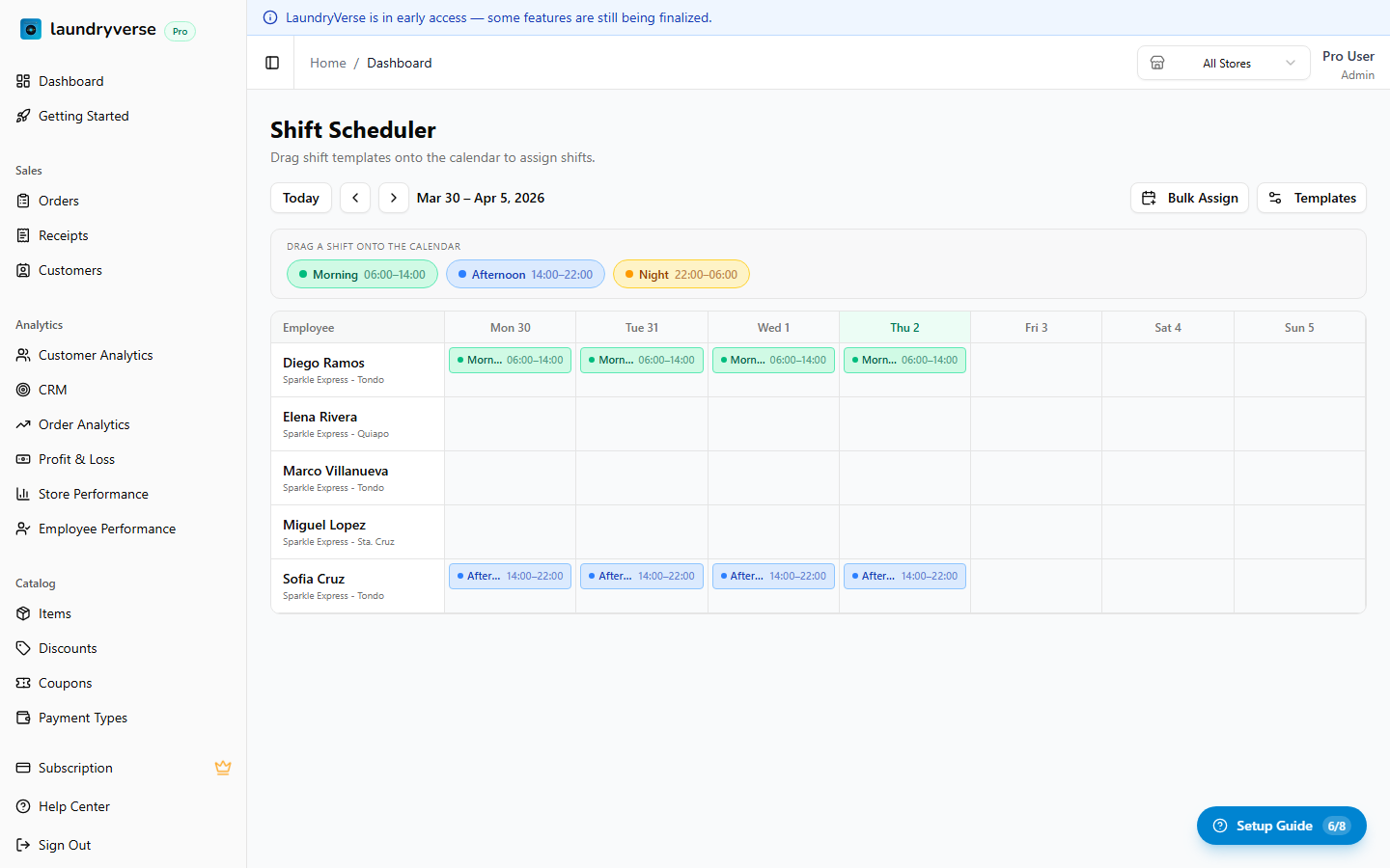 Shift calendar with drag-and-drop scheduling