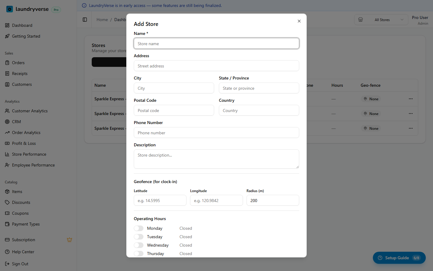 Add Store form dialog