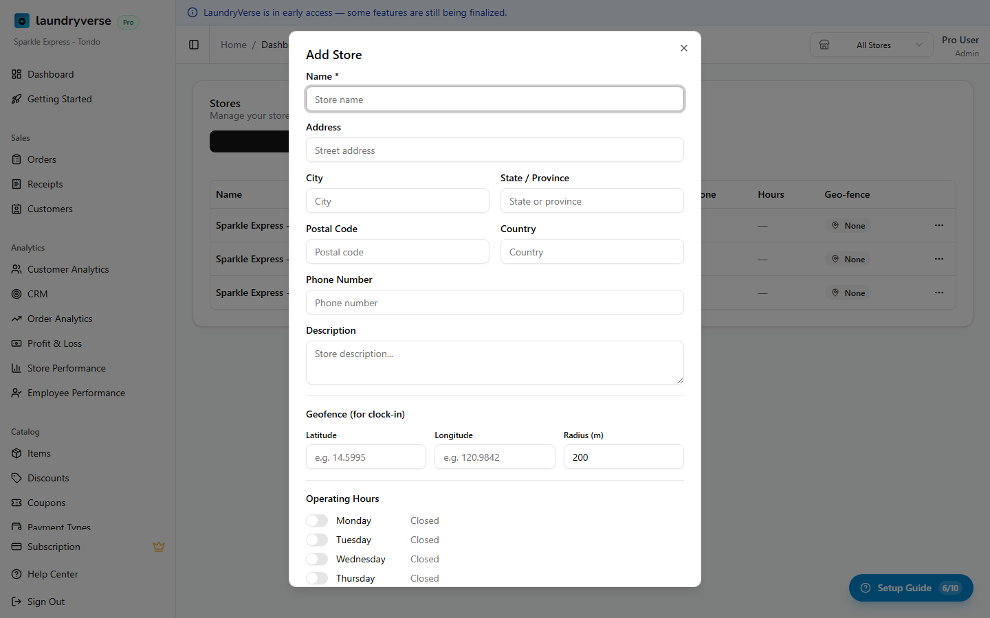 Add Store form dialog
