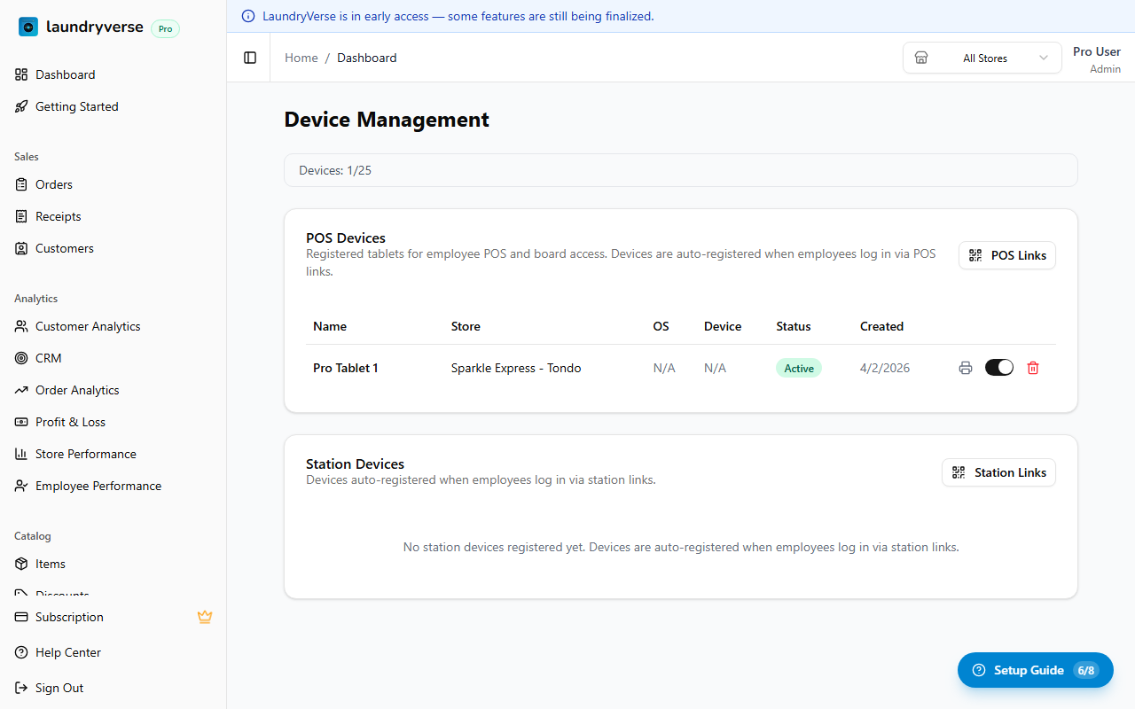 Devices management page