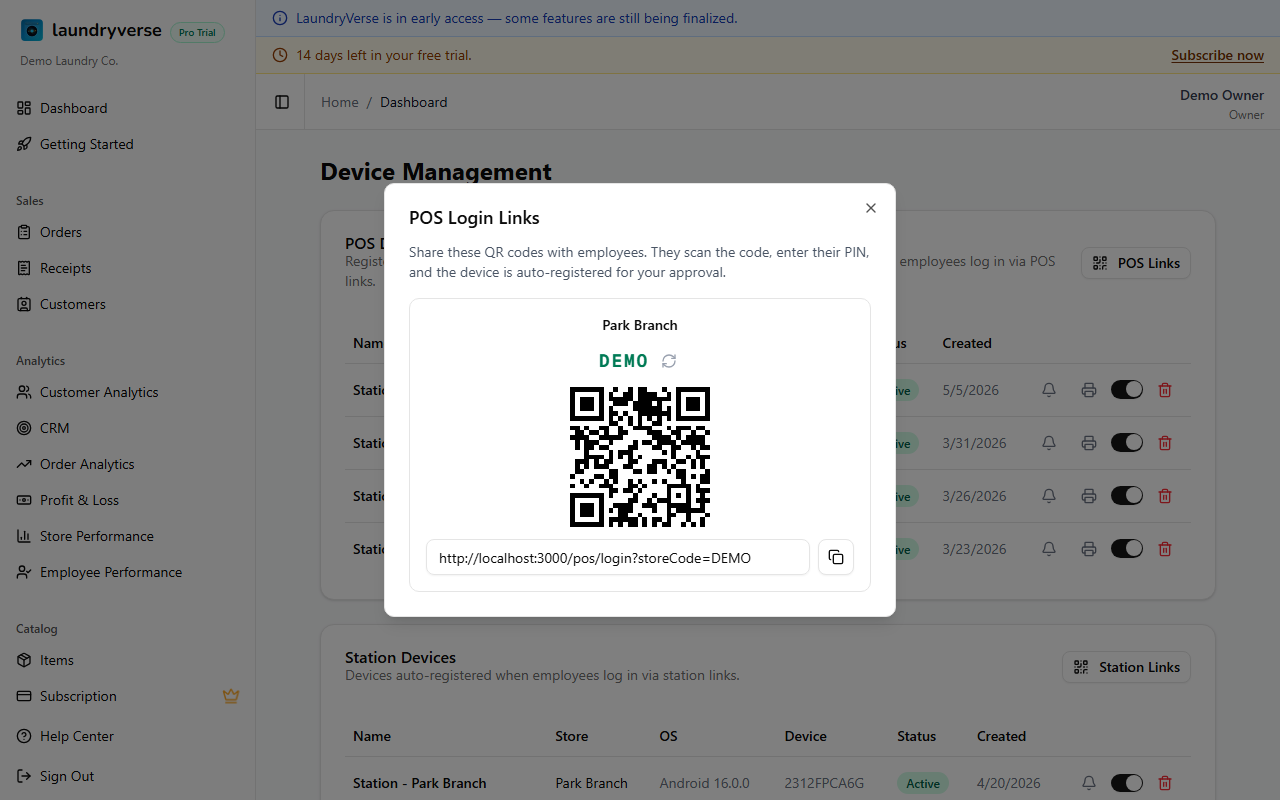POS Links dialog with QR codes