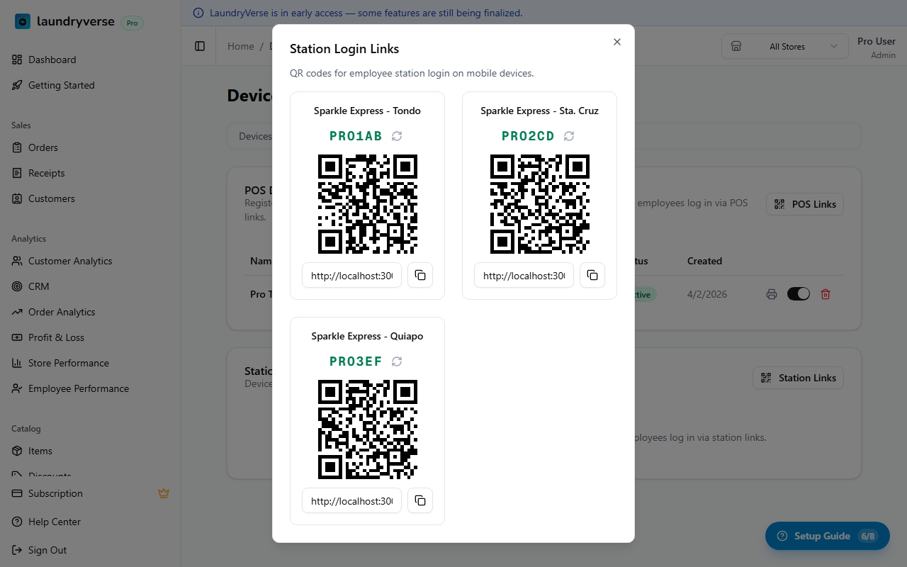 Station Links dialog with QR codes