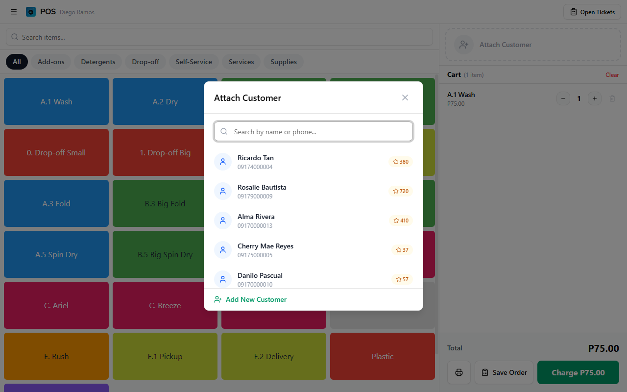 Attach customer dialog