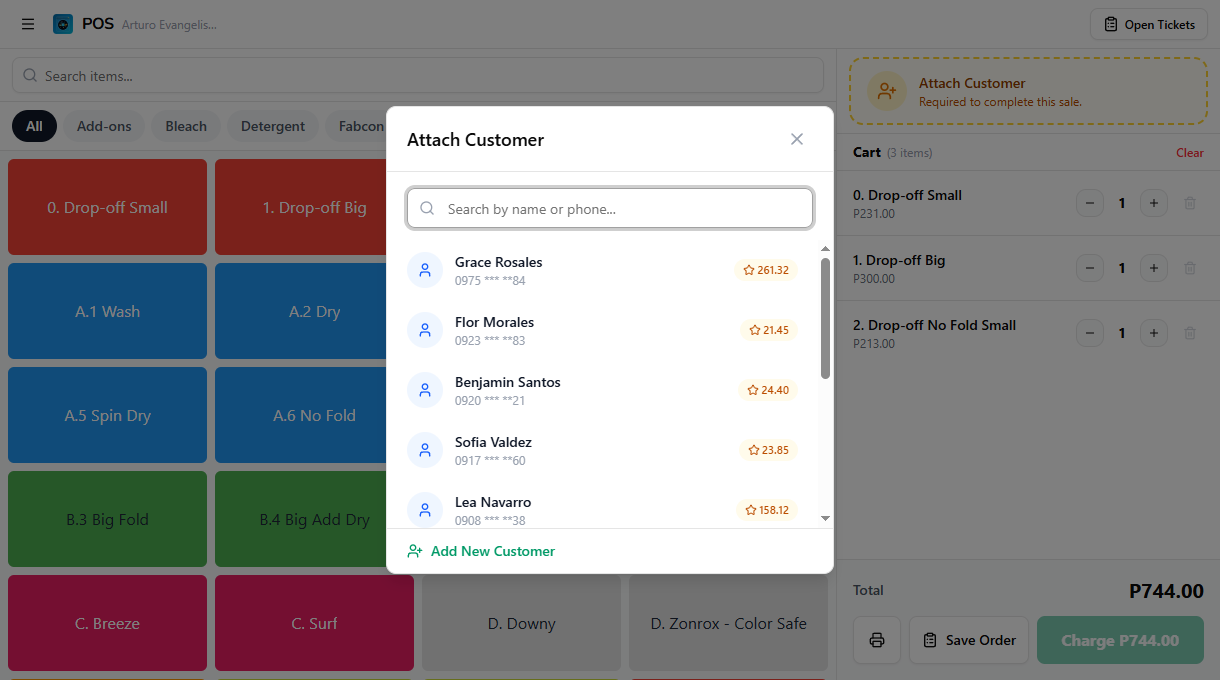 Attach customer dialog