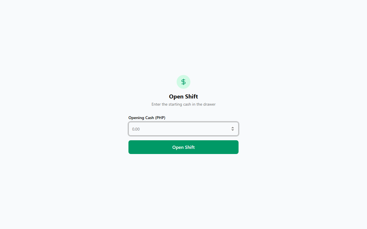 Open shift screen