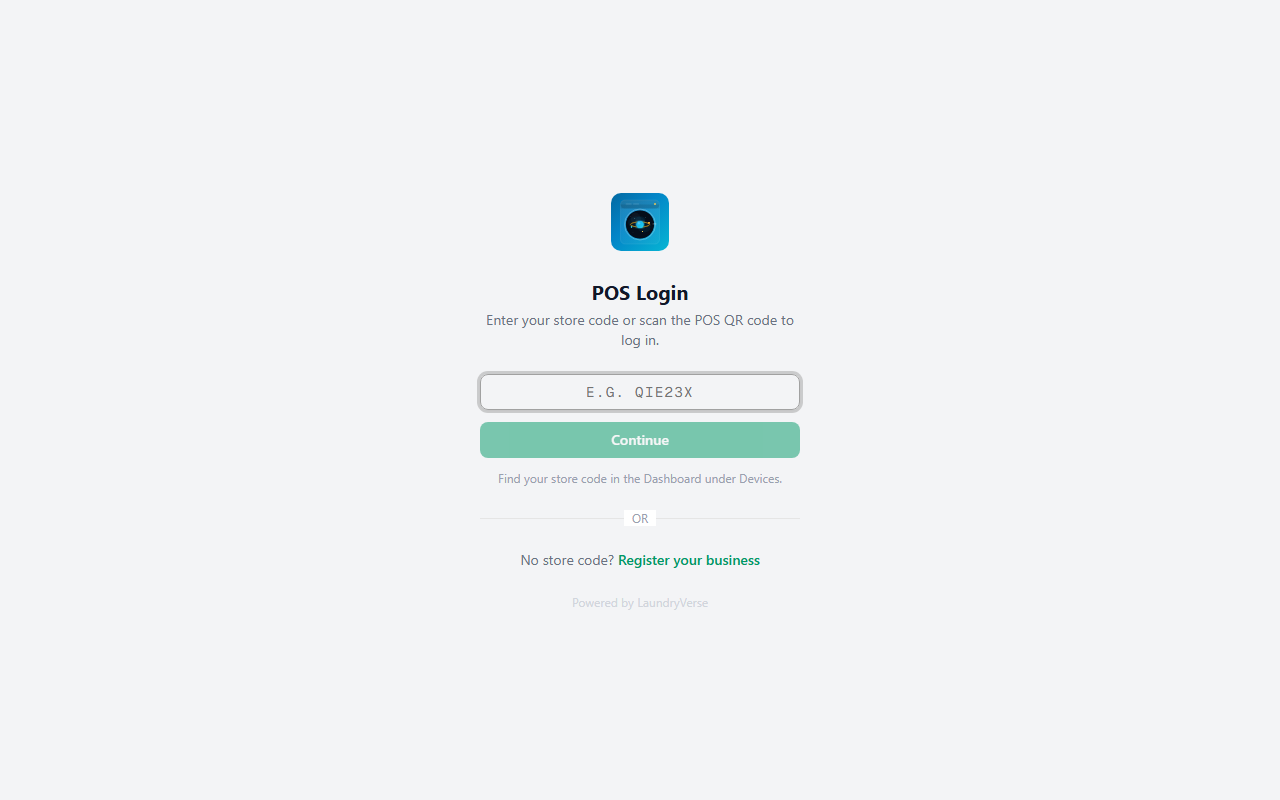 Store code entry screen