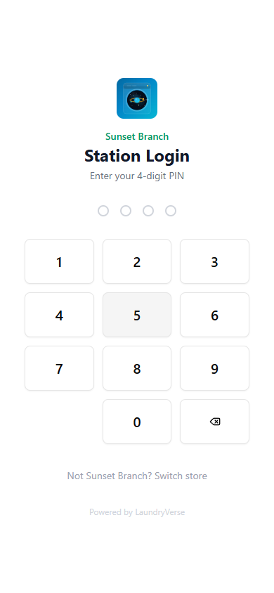 Stations PIN entry screen