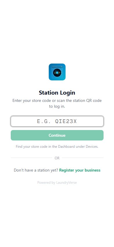 Station store code entry screen
