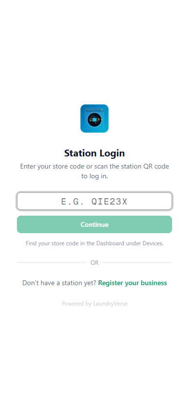 Stations store code entry screen on a phone