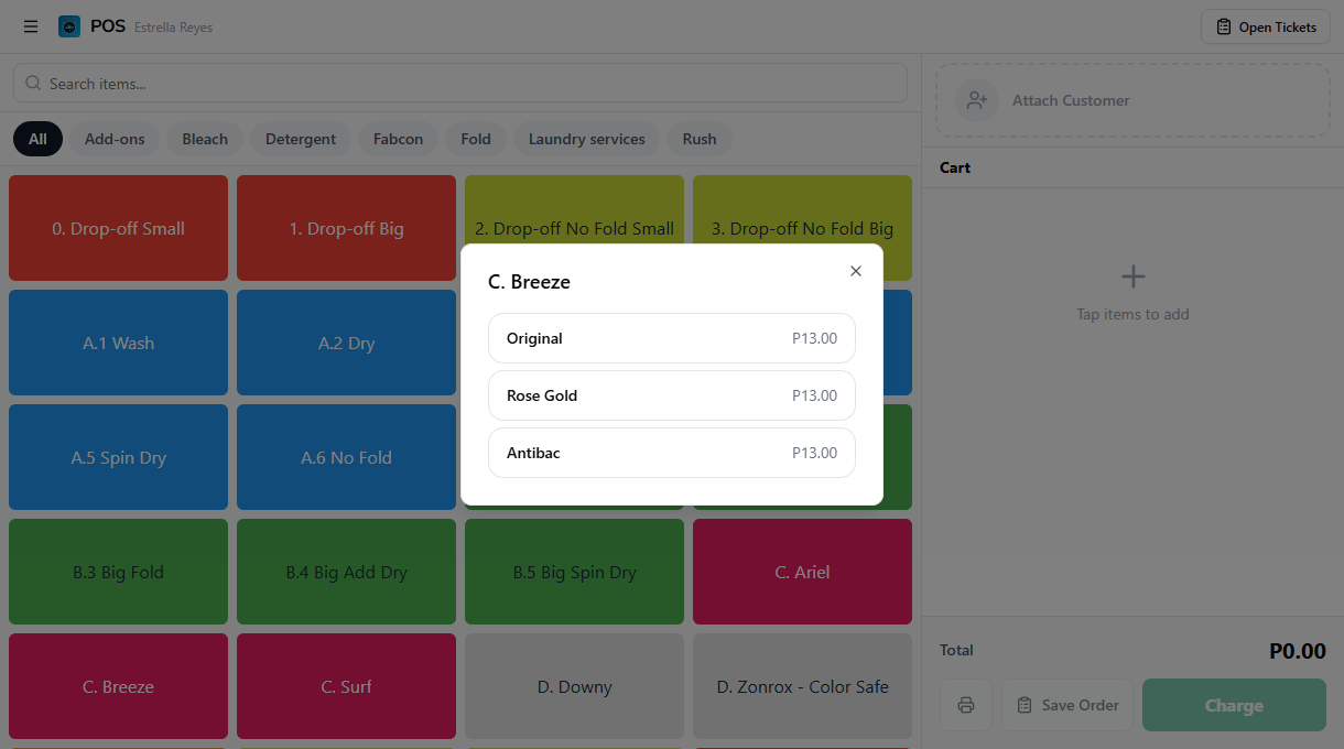 Variant picker dialog with two size options