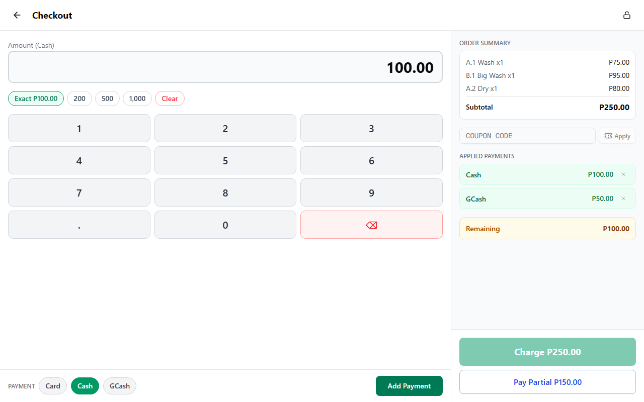 Applied Payments section showing multiple payment methods and remaining balance