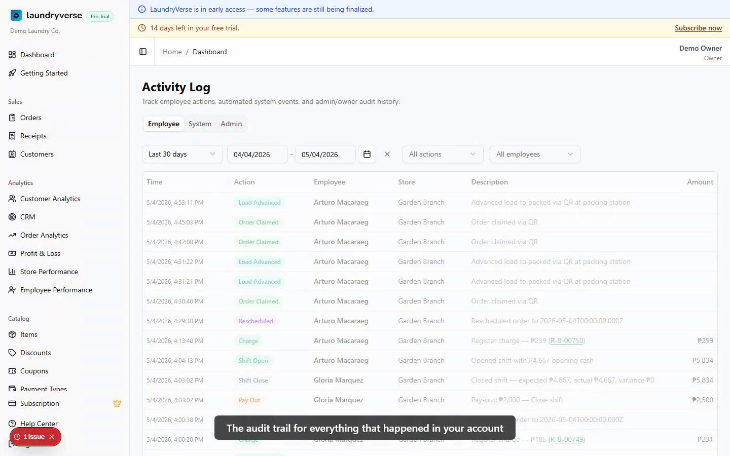 Activity log walkthrough video