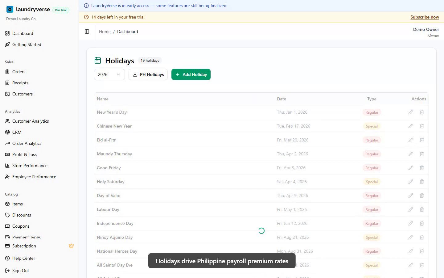 Holidays admin walkthrough video