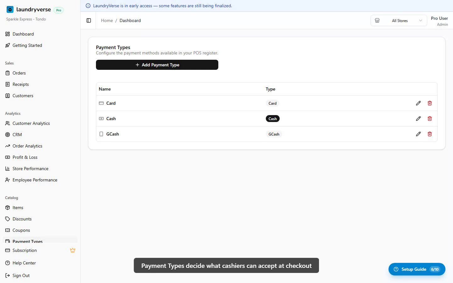 Payment Types admin walkthrough