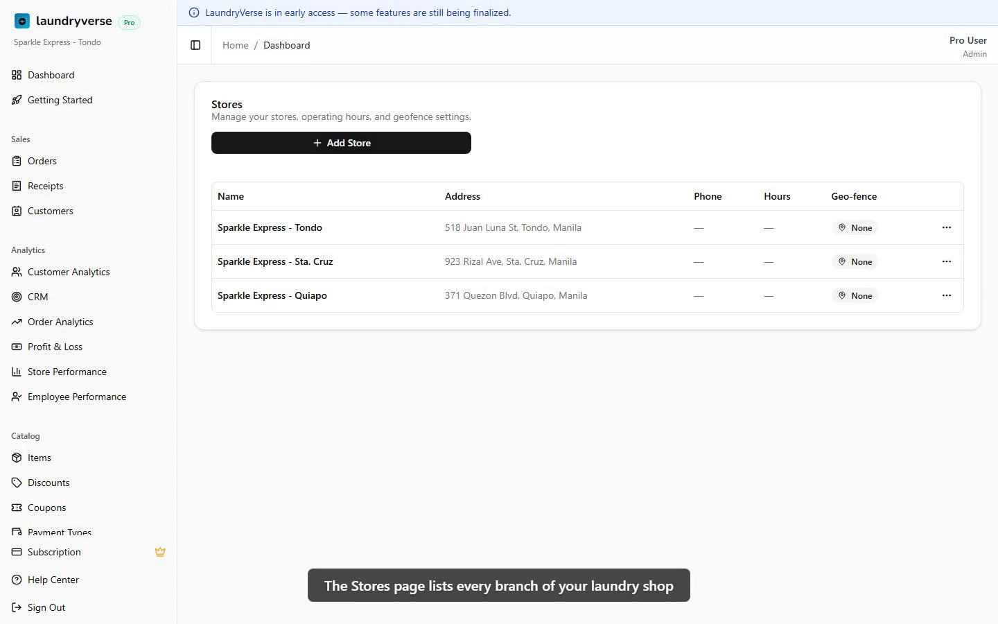 Stores admin page walkthrough video
